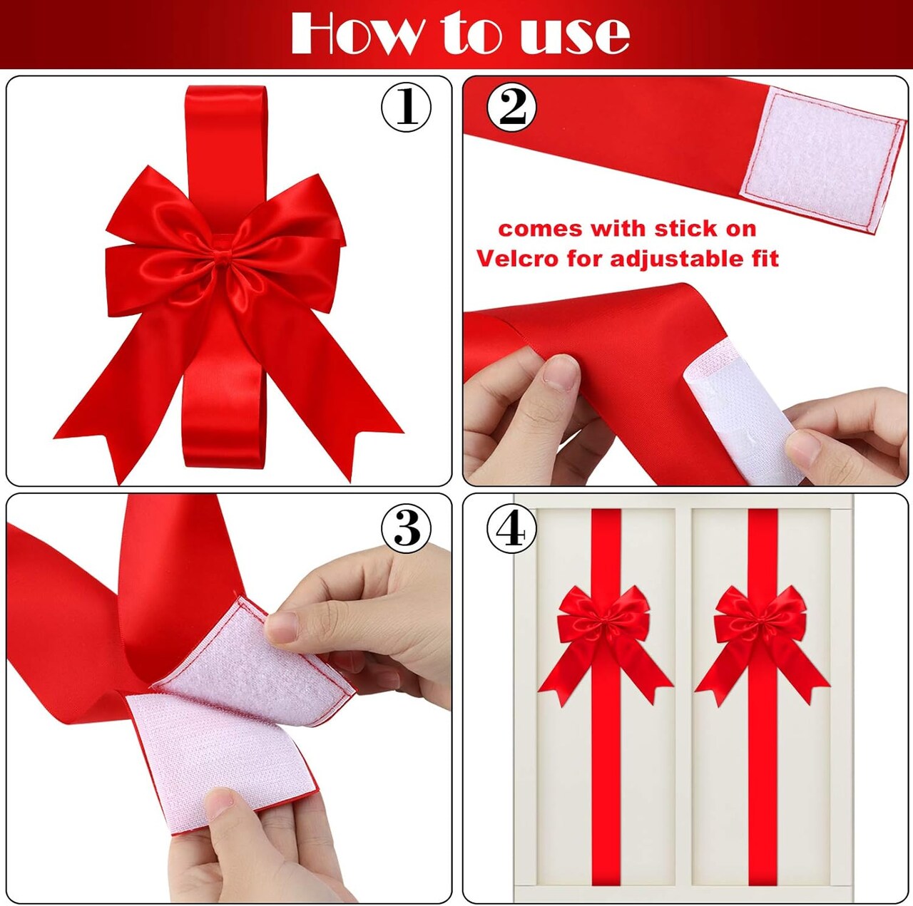 9 Pieces Christmas Cabinet Ribbons Bows Large Christmas Door Ribbon Cabinet Bows for Christmas Holidays Party Supplies (Red)